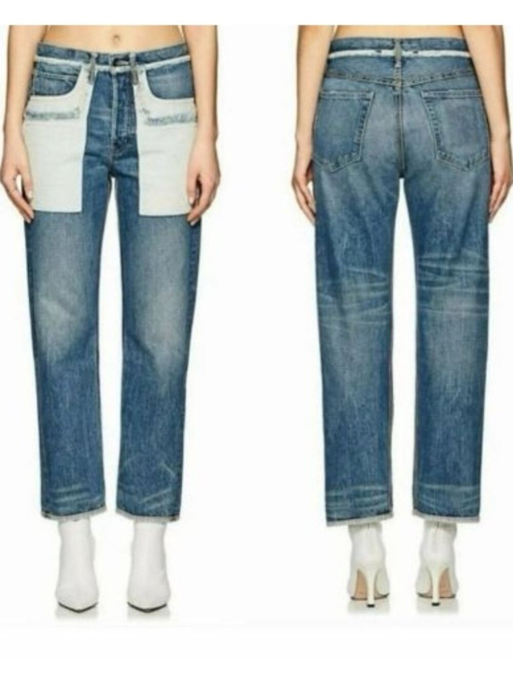 Helmut Lang Inside Out Oversized Boyfriend Jeans Size 24 Patch Pocket Blue Denim